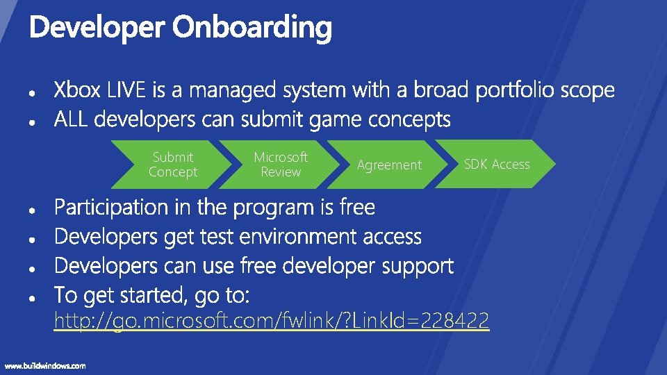 Submit Concept Microsoft Review Agreement SDK Access http: //go. microsoft. com/fwlink/? Link. Id=228422 