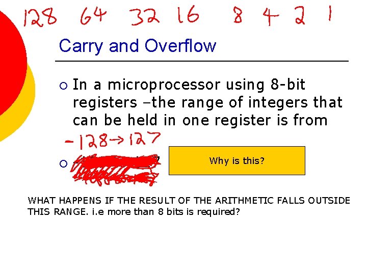 Carry and Overflow ¡ ¡ In a microprocessor using 8 -bit registers –the range