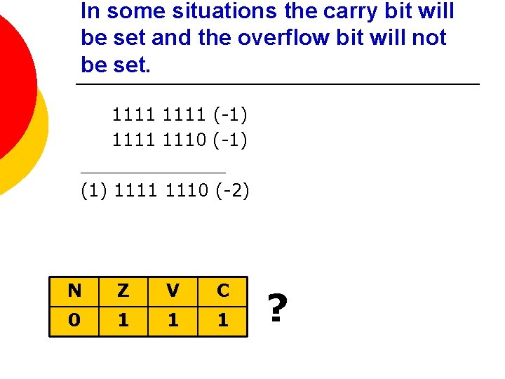 In some situations the carry bit will be set and the overflow bit will In some situations the carry bit will be set and the overflow bit will