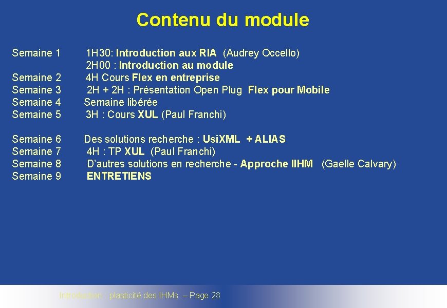 Contenu du module Semaine 1 1 H 30: Introduction aux RIA (Audrey Occello) 2