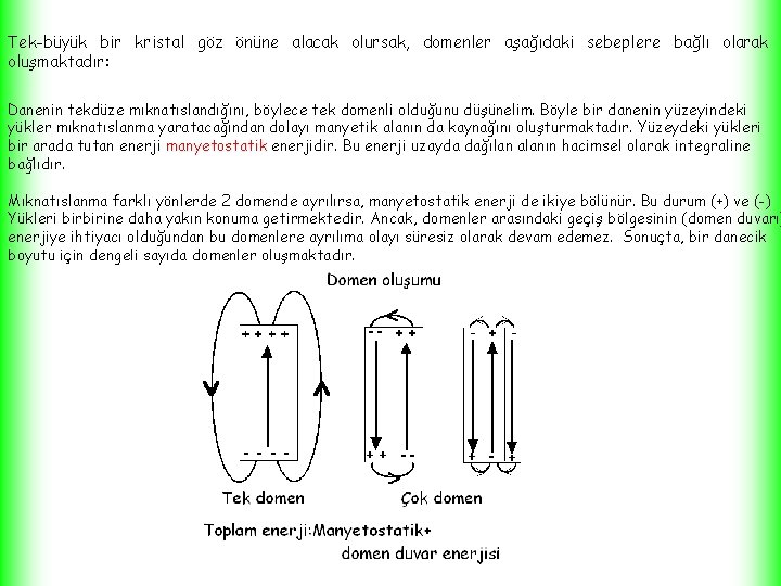 Tek-büyük bir kristal göz önüne alacak olursak, domenler aşağıdaki sebeplere bağlı olarak oluşmaktadır: Danenin