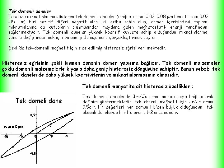 Tek domenli daneler Tekdüze mıknatıslanma gösteren tek domenli daneler (mağnetit için 0. 03 -0.