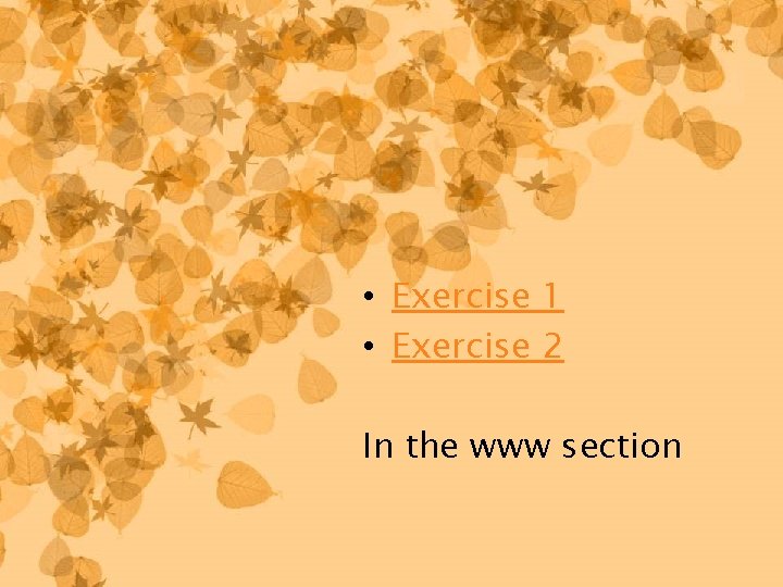  • Exercise 1 • Exercise 2 In the www section 