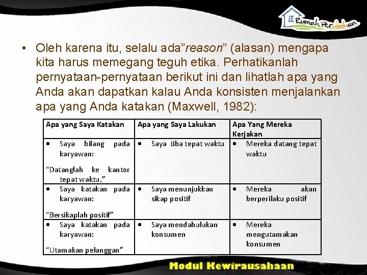  • Oleh karena itu, selalu ada”reason” (alasan) mengapa kita harus memegang teguh etika.