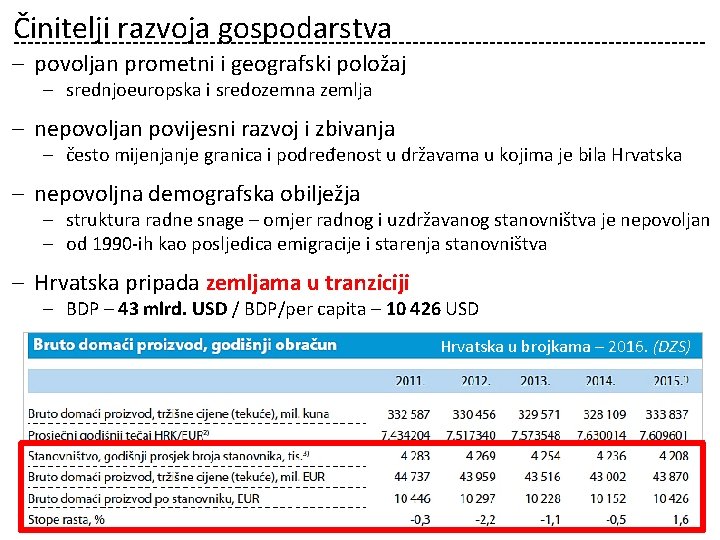 Činitelji razvoja gospodarstva ‒ povoljan prometni i geografski položaj ‒ srednjoeuropska i sredozemna zemlja