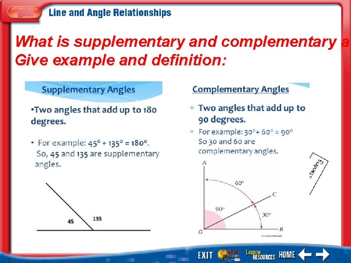 What is supplementary and complementary an Give example and definition: 