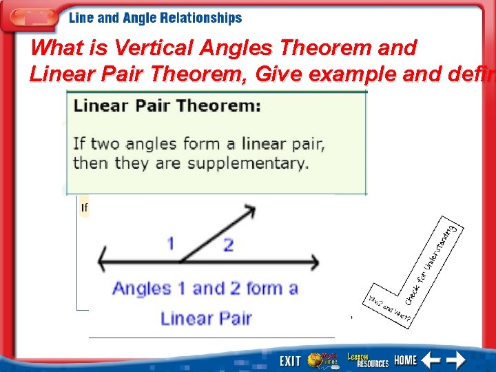 What is Vertical Angles Theorem and Linear Pair Theorem, Give example and defin 