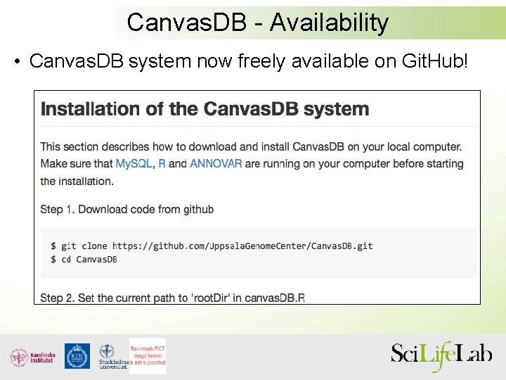 Canvas. DB - Availability • Canvas. DB system now freely available on Git. Hub!