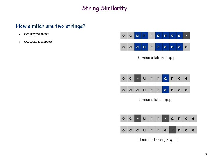 String Similarity How similar are two strings? n ocurrance n occurrence o c u