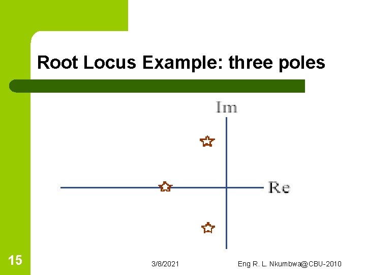 Root Locus Example: three poles 15 3/8/2021 Eng R. L. Nkumbwa@CBU-2010 