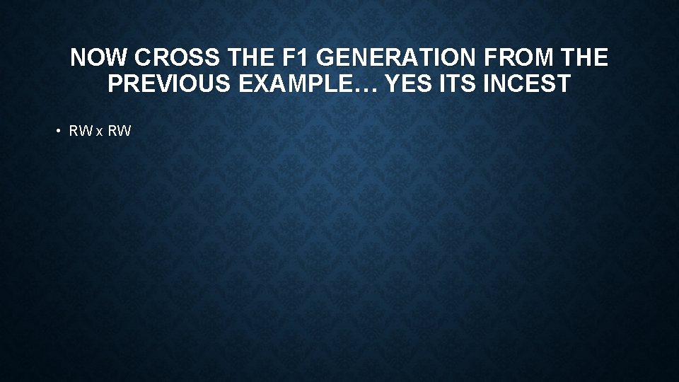 NOW CROSS THE F 1 GENERATION FROM THE PREVIOUS EXAMPLE… YES ITS INCEST •