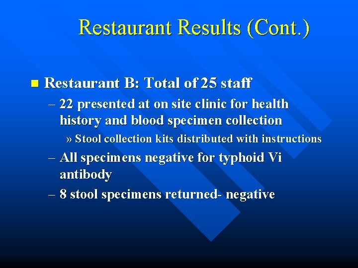 Restaurant Results (Cont. ) n Restaurant B: Total of 25 staff – 22 presented