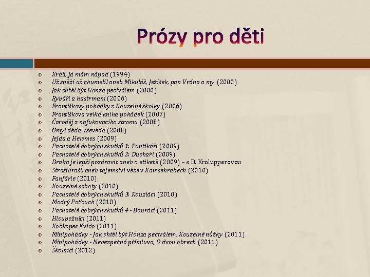 Prózy pro děti Králi, já mám nápad (1994) Už sněží už chumelí! aneb Mikuláš,