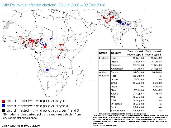 Wild Poliovirus infected districts*, 03 Jun 2008 – 02 Dec 2008 district infected with