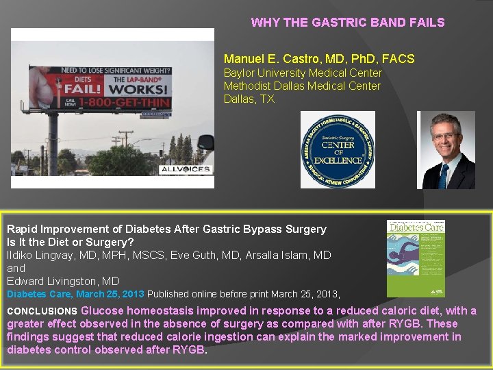 WHY THE GASTRIC BAND FAILS Manuel E. Castro, MD, Ph. D, FACS Baylor University