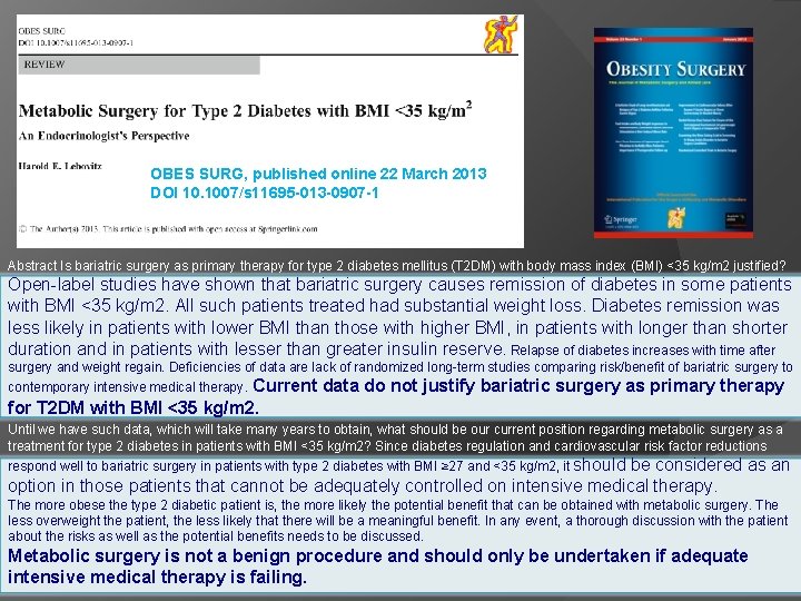 OBES SURG, published online 22 March 2013 DOI 10. 1007/s 11695 -013 -0907 -1