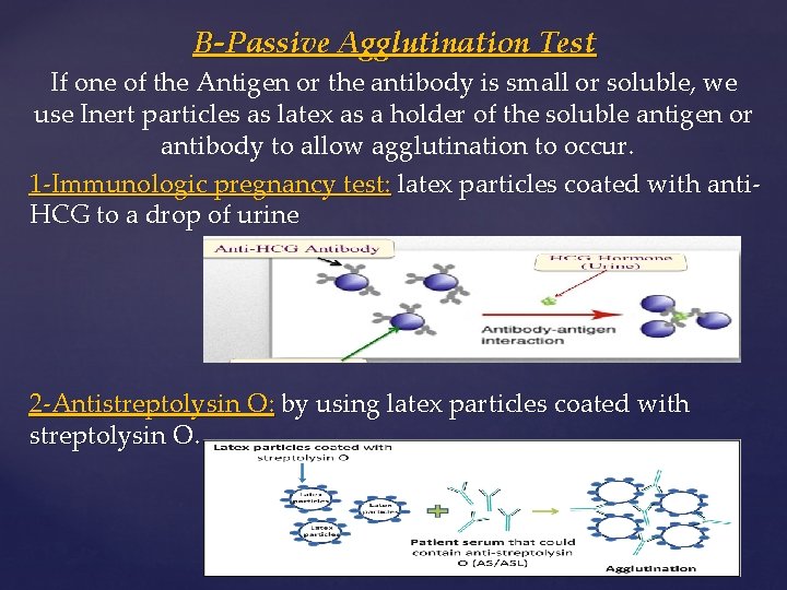 B-Passive Agglutination Test If one of the Antigen or the antibody is small or