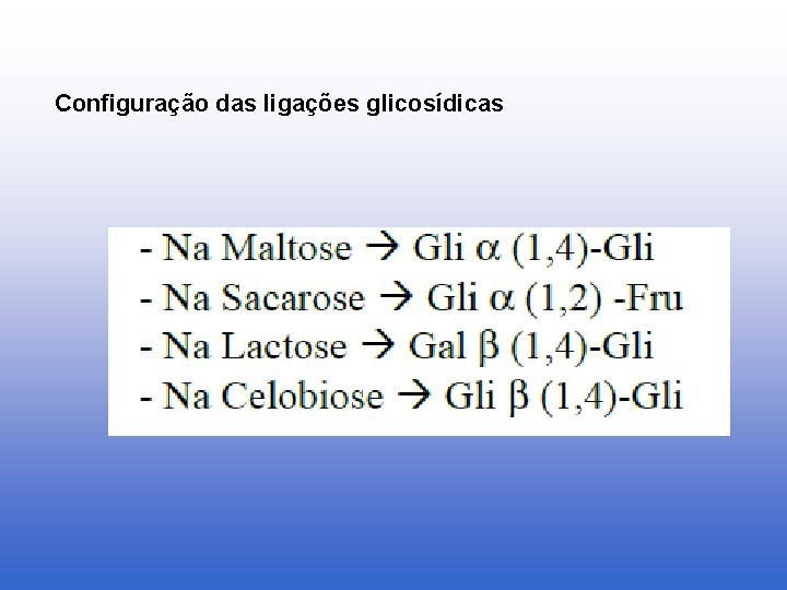 Configuração das ligações glicosídicas 