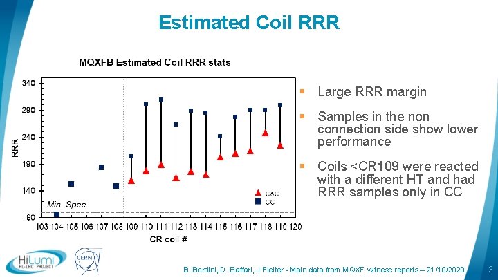 Estimated Coil RRR § Large RRR margin § Samples in the non connection side