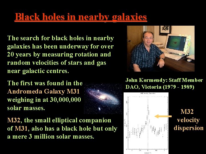 Black holes in nearby galaxies The search for black holes in nearby galaxies has