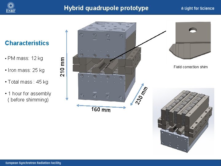 Hybrid quadrupole prototype • PM mass: 12 kg • Iron mass: 25 kg 210