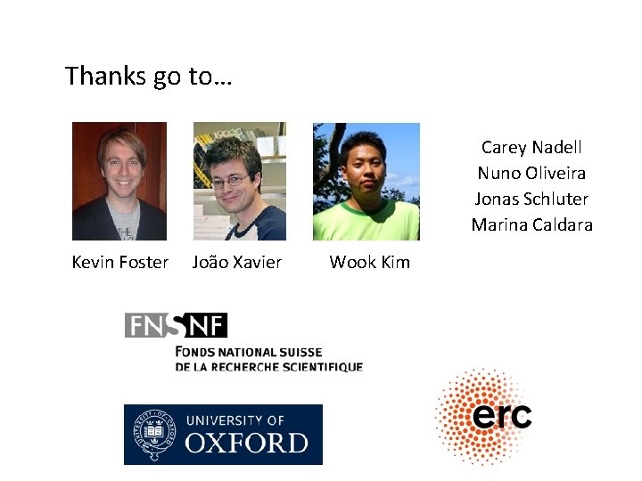 Thanks go to… Carey Nadell Nuno Oliveira Jonas Schluter Marina Caldara Kevin Foster João