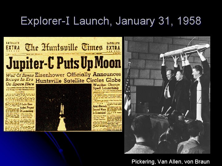 Explorer-I Launch, January 31, 1958 Pickering, Van Allen, von Braun 