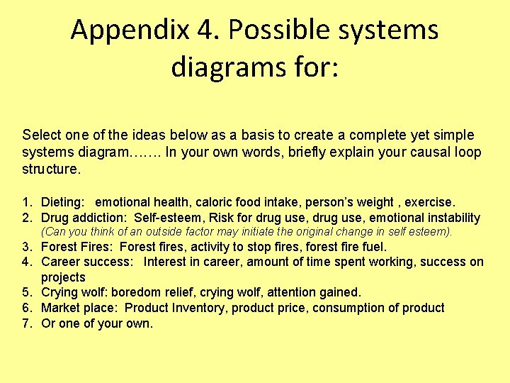 Appendix 4. Possible systems diagrams for: Select one of the ideas below as a