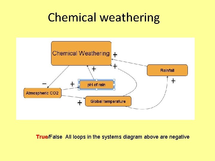 Chemical weathering True/False All loops in the systems diagram above are negative 
