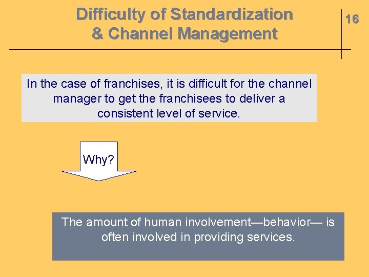Difficulty of Standardization & Channel Management In the case of franchises, it is difficult