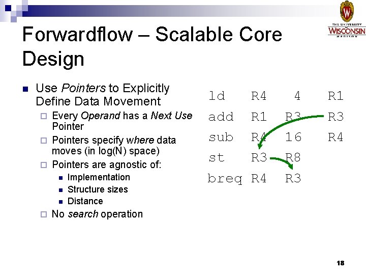Forwardflow – Scalable Core Design n Use Pointers to Explicitly Define Data Movement Every