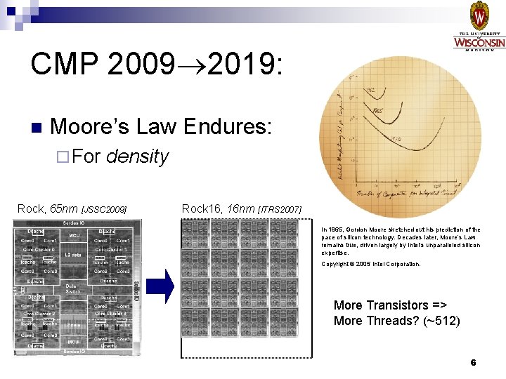 CMP 2009 2019: n Moore’s Law Endures: ¨ For Rock, 65 nm density [JSSC