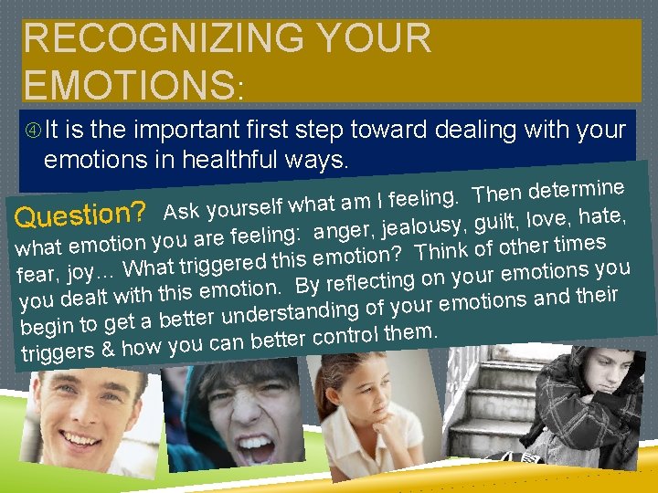 RECOGNIZING YOUR EMOTIONS: It is the important first step toward dealing with your emotions