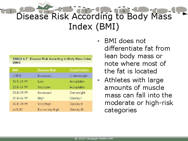 1 2 3 4 Disease Risk According to Body Mass Index (BMI) • BMI