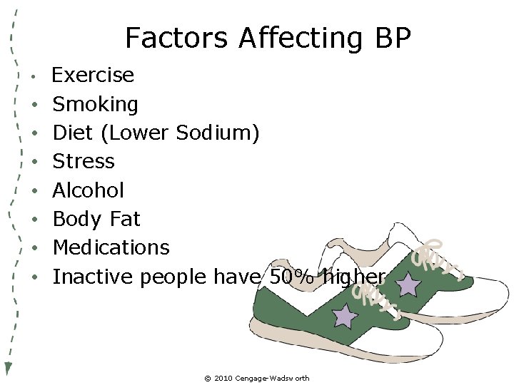 Factors Affecting BP • • Exercise Smoking Diet (Lower Sodium) Stress Alcohol Body Fat