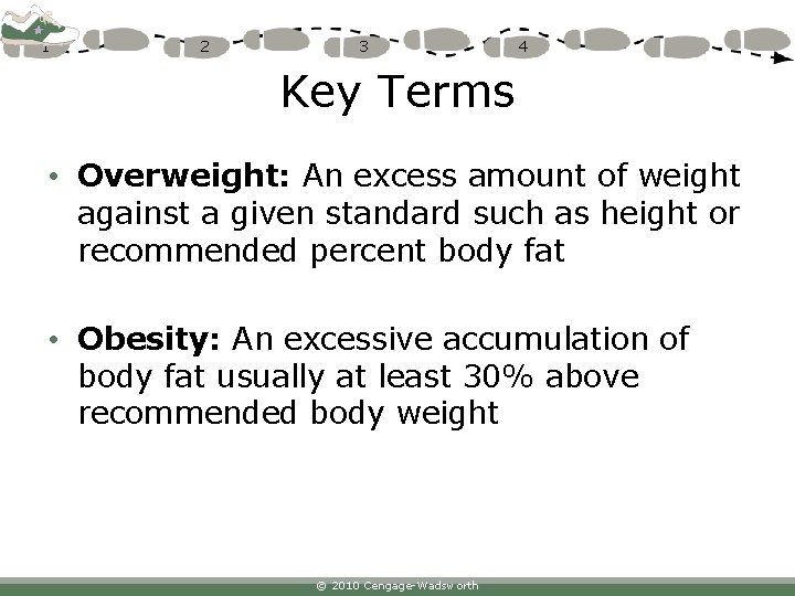 1 2 3 4 Key Terms • Overweight: An excess amount of weight against