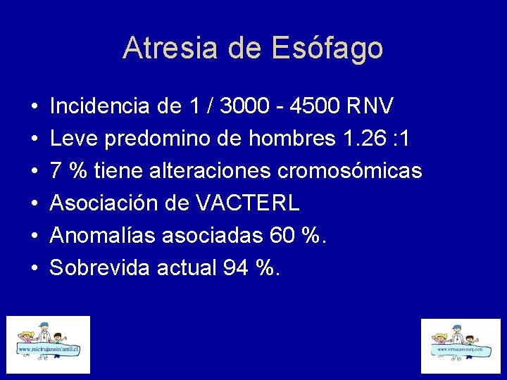 Atresia de Esófago • • • Incidencia de 1 / 3000 - 4500 RNV