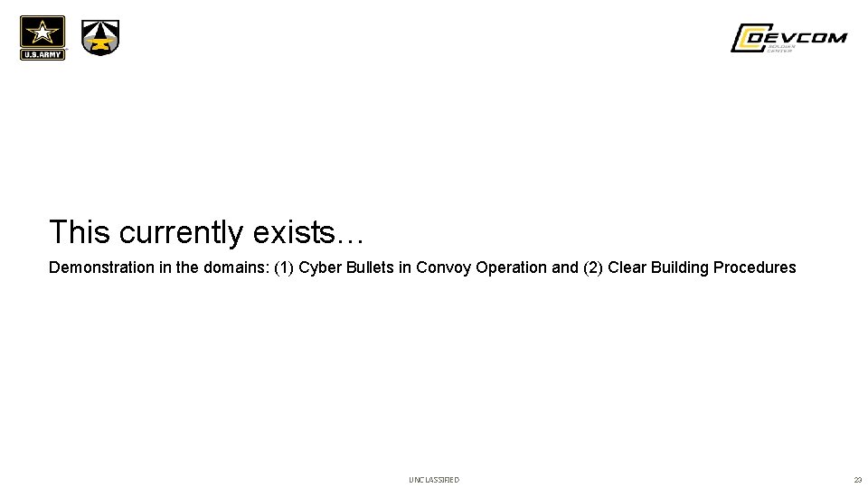 This currently exists… Demonstration in the domains: (1) Cyber Bullets in Convoy Operation and