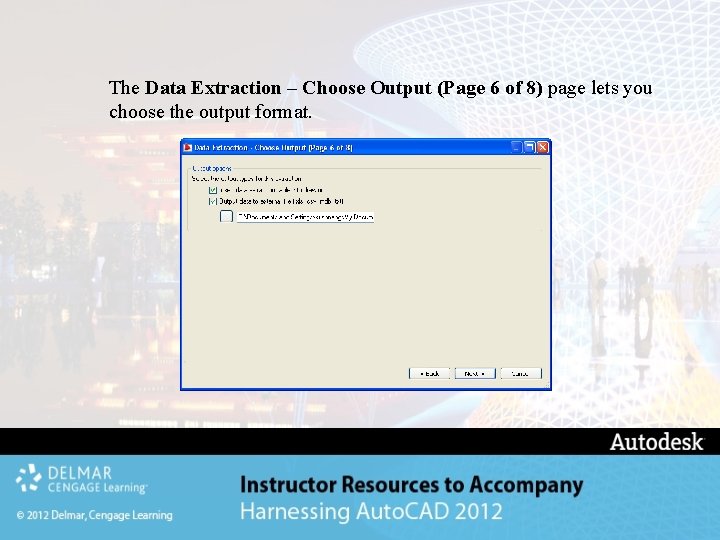 The Data Extraction – Choose Output (Page 6 of 8) page lets you choose