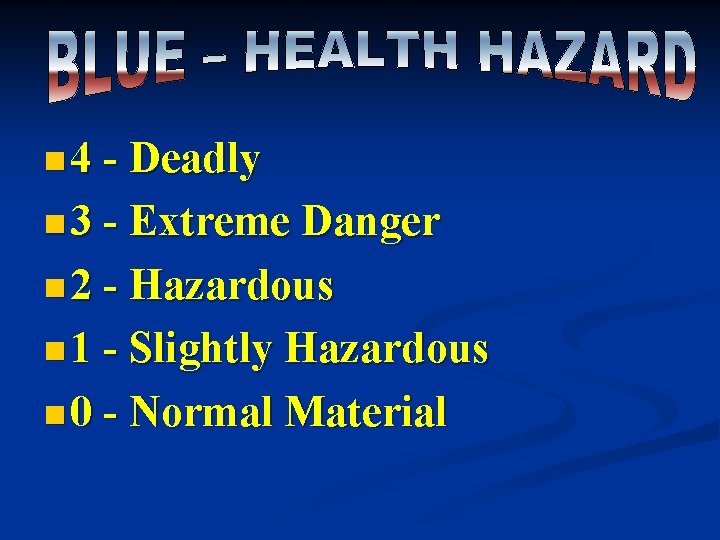 n 4 - Deadly n 3 - Extreme Danger n 2 - Hazardous n