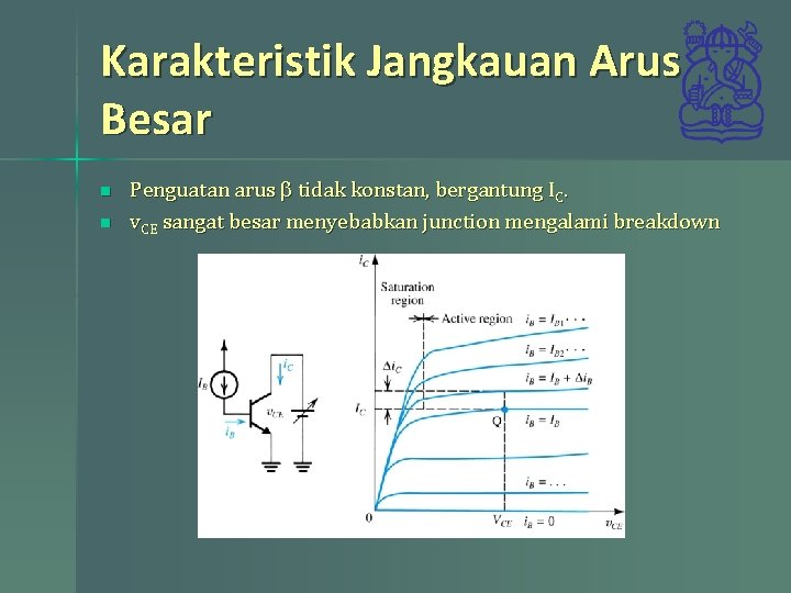 Karakteristik Jangkauan Arus Besar n n Penguatan arus b tidak konstan, bergantung IC. v. Karakteristik Jangkauan Arus Besar n n Penguatan arus b tidak konstan, bergantung IC. v.