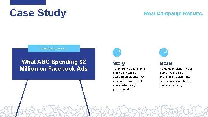 Case Study CAMPAIGN NAME What ABC Spending $2 Million on Facebook Ads Real Campaign