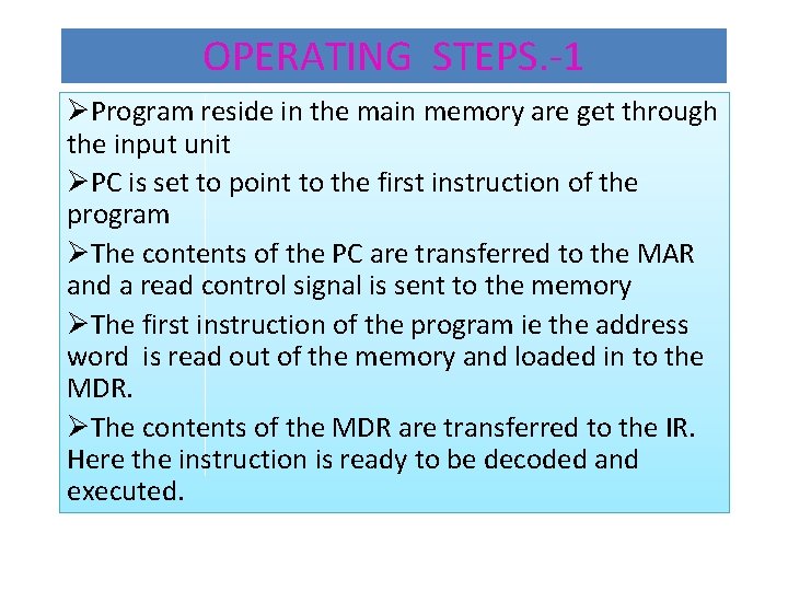 OPERATING STEPS. -1 ØProgram reside in the main memory are get through the input OPERATING STEPS. -1 ØProgram reside in the main memory are get through the input