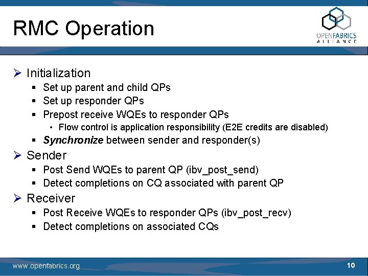 RMC Operation Ø Initialization § Set up parent and child QPs § Set up