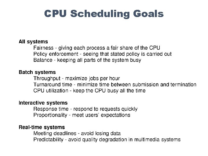 CPU Scheduling Goals 