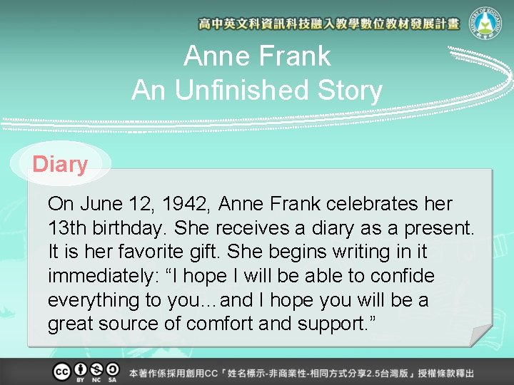 Anne Frank An Unfinished Story Diary On June 12, 1942, Anne Frank celebrates her