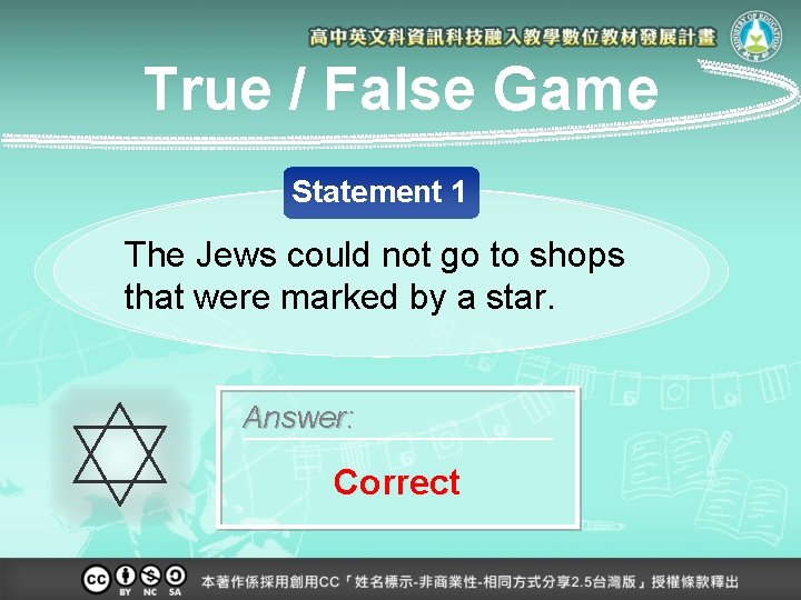 True / False Game Statement 1 The Jews could not go to shops that