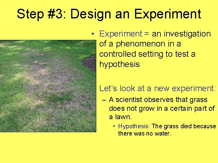 Step #3: Design an Experiment • Experiment = an investigation of a phenomenon in