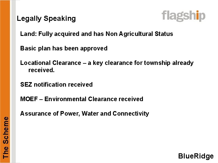 Legally Speaking Land: Fully acquired and has Non Agricultural Status Basic plan has been