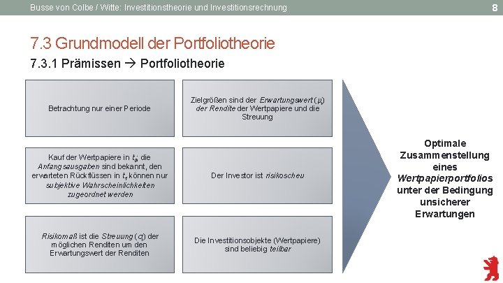 Busse von Colbe / Witte: Investitionstheorie und Investitionsrechnung 8 7. 3 Grundmodell der Portfoliotheorie